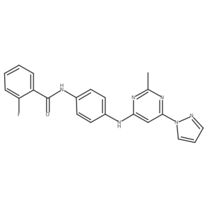 2-fluoro-N-(4-((2-methyl-6-(1H-pyrazol-1-yl)pyrimidin-4-yl)amino)phenyl)benzamide Structure