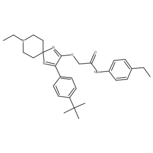 2-((3-(4-(tert-butyl)phenyl)-8-ethyl-1,4,8-triazaspiro[4.5]deca-1,3-dien-2-yl)thio)-N-(4-ethylphenyl)acetamide结构式