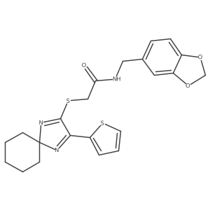 N-[(2H-1,3-benzodioxol-5-yl)methyl]-2-{[3-(thiophen-2-yl)-1,4-diazaspiro[4.5]deca-1,3-dien-2-yl]sulfanyl}acetamide Structure