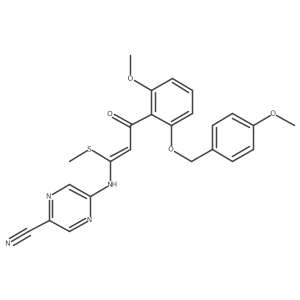 2-Pyrazinecarbonitrile, 5-[[(1E)-3-[2-methoxy-6-[(4-methoxyphenyl)methoxy]phenyl]-1-(methylthio)-3-oxo-1-propen-1-yl]amino]- Structure