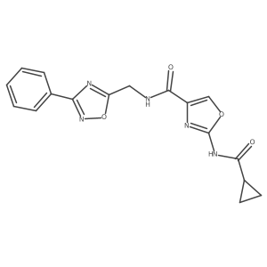 2-(cyclopropanecarboxamido)-N-((3-phenyl-1,2,4-oxadiazol-5-yl)methyl)oxazole-4-carboxamide结构式
