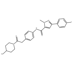 3-(4-fluorophenyl)-N-(4-(2-(4-hydroxypiperidin-1-yl)-2-oxoethyl)phenyl)-1-methyl-1H-pyrazole-5-carboxamide结构式
