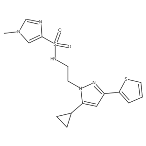 N-(2-(5-cyclopropyl-3-(thiophen-2-yl)-1H-pyrazol-1-yl)ethyl)-1-methyl-1H-imidazole-4-sulfonamide结构式