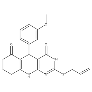 2-(allylthio)-5-(3-methoxyphenyl)-7,8,9,10-tetrahydropyrimido[4,5-b]quinoline-4,6(3H,5H)-dione Structure