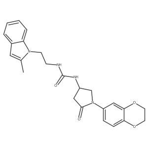 1-(1-(2,3-dihydrobenzo[b][1,4]dioxin-6-yl)-5-oxopyrrolidin-3-yl)-3-(2-(2-methyl-1H-indol-1-yl)ethyl)urea结构式