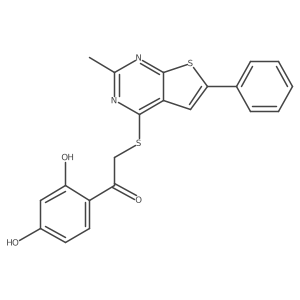 1-(2,4-Dihydroxyphenyl)-2-(2-methyl-6-phenylthiopheno[3,2-e]pyrimidin-4-ylthio)ethan-1-one结构式