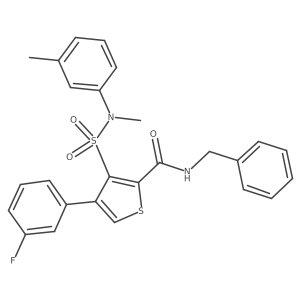 Cc1cccc(N(C)S(=O)(=O)c2c(-c3cccc(F)c3)csc2C(=O)NCc2ccccc2)c1结构式
