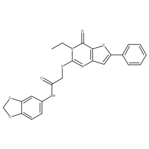N-(2H-1,3-benzodioxol-5-yl)-2-({3-ethyl-4-oxo-6-phenyl-3H,4H-thieno[3,2-d]pyrimidin-2-yl}sulfanyl)acetamide结构式