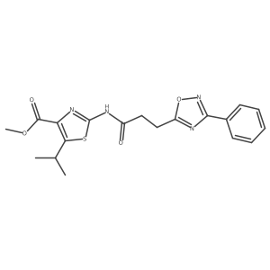 Methyl 2-{[3-(3-phenyl-1,2,4-oxadiazol-5-yl)propanoyl]amino}-5-(propan-2-yl)-1,3-thiazole-4-carboxylate结构式