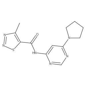 4-methyl-N-(6-(pyrrolidin-1-yl)pyrimidin-4-yl)-1,2,3-thiadiazole-5-carboxamide结构式