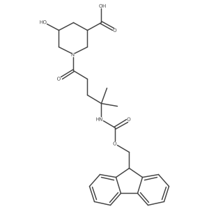 1-[4-({[(9H-fluoren-9-yl)methoxy]carbonyl}amino)-4-methylpentanoyl]-5-hydroxypiperidine-3-carboxylic acid Structure