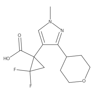 2,2-difluoro-1-[1-methyl-3-(oxan-4-yl)-1H-pyrazol-4-yl]cyclopropane-1-carboxylic acid结构式