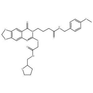 N-[(4-methoxyphenyl)methyl]-4-{8-oxo-6-[({[(oxolan-2-yl)methyl]carbamoyl}methyl)sulfanyl]-2H,7H,8H-[1,3]dioxolo[4,5-g]quinazolin-7-yl}butanamide Structure
