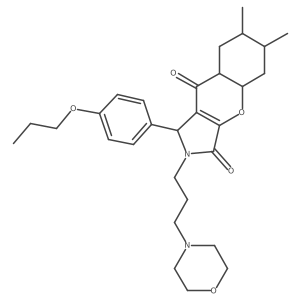 6,7-dimethyl-2-(3-morpholin-4-ylpropyl)-1-(4-propoxyphenyl)-4a,5,6,7,8,8a-hexahydro-1H-chromeno[2,3-c]pyrrole-3,9-dione结构式