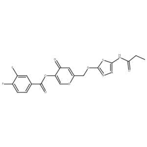 4-oxo-6-(((5-propionamido-1,3,4-thiadiazol-2-yl)thio)methyl)-4H-pyran-3-yl 3,4-difluorobenzoate结构式