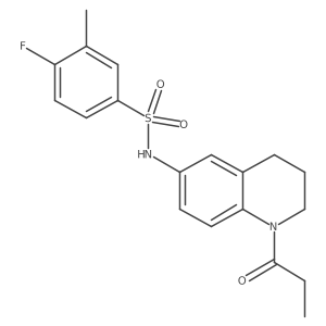 4-fluoro-3-methyl-N-(1-propanoyl-1,2,3,4-tetrahydroquinolin-6-yl)benzene-1-sulfonamide结构式