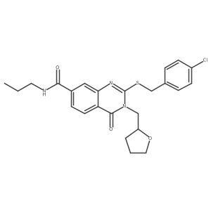 2-((4-chlorobenzyl)thio)-4-oxo-N-propyl-3-((tetrahydrofuran-2-yl)methyl)-3,4-dihydroquinazoline-7-carboxamide结构式