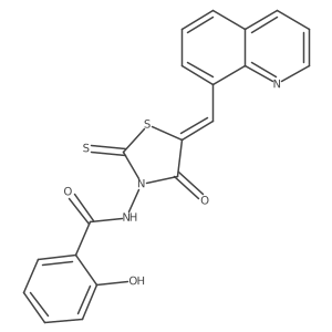 2-hydroxy-N-[(5Z)-4-oxo-5-(quinolin-8-ylmethylidene)-2-thioxo-1,3-thiazolidin-3-yl]benzamide结构式