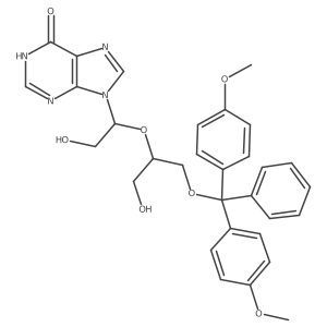 9-((R)-1-(((S)-1-(Bis(4-methoxyphenyl)(phenyl)methoxy)-3-hydroxypropan-2-yl)oxy)-2-hydroxyethyl)-3H-purin-6(9H)-one Structure