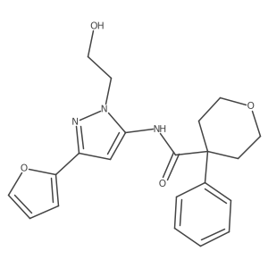 N-(3-(furan-2-yl)-1-(2-hydroxyethyl)-1H-pyrazol-5-yl)-4-phenyltetrahydro-2H-pyran-4-carboxamide Structure