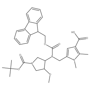 5-({[(3R,4R)-1-[(tert-butoxy)carbonyl]-4-methoxypyrrolidin-3-yl]({[(9H-fluoren-9-yl)methoxy]carbonyl})amino}methyl)-1,2-dimethyl-1H-pyrrole-3-carboxylic acid Structure