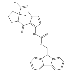 (2R)-1-[4-({[(9H-fluoren-9-yl)methoxy]carbonyl}amino)-1-methyl-1H-pyrazole-5-carbonyl]-2-methylpyrrolidine-2-carboxylic acid结构式