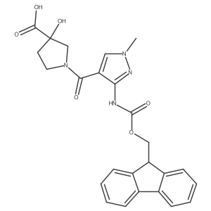 1-[3-({[(9H-fluoren-9-yl)methoxy]carbonyl}amino)-1-methyl-1H-pyrazole-4-carbonyl]-3-hydroxypyrrolidine-3-carboxylic acid Structure