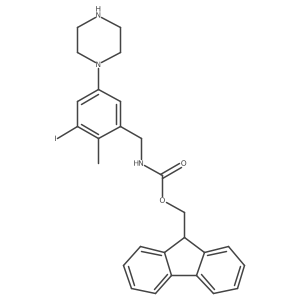 (9H-fluoren-9-yl)methyl N-{[3-iodo-2-methyl-5-(piperazin-1-yl)phenyl]methyl}carbamate结构式
