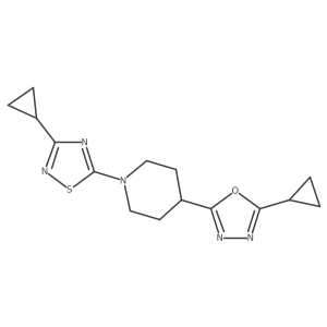 1-(3-Cyclopropyl-1,2,4-thiadiazol-5-yl)-4-(5-cyclopropyl-1,3,4-oxadiazol-2-yl)piperidine结构式