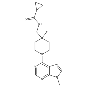 N-[(4-fluoro-1-{7-methyl-7H-pyrrolo[2,3-d]pyrimidin-4-yl}piperidin-4-yl)methyl]cyclopropanecarboxamide结构式