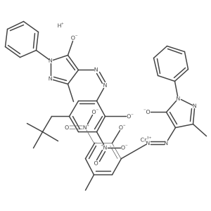 Cc1cc(N=Nc2c(C)nn(-c3ccccc3)c2[O-])c([O-])c([N+](=O)[O-])c1.Cc1nn(-c2ccccc2)c([O-])c1N=Nc1cc(CC(C)(C)C)cc([N+](=O)[O-])c1[O-].[Cr+3].[H+]结构式