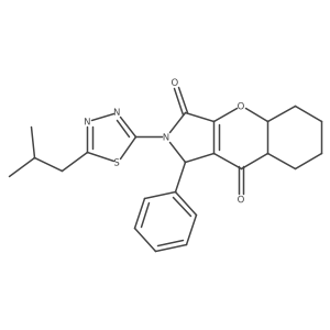 2-[5-(2-methylpropyl)-1,3,4-thiadiazol-2-yl]-1-phenyl-4a,5,6,7,8,8a-hexahydro-1H-chromeno[2,3-c]pyrrole-3,9-dione结构式