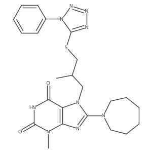 8-(azepan-1-yl)-3-methyl-7-(2-methyl-3-((1-phenyl-1H-tetrazol-5-yl)thio)propyl)-1H-purine-2,6(3H,7H)-dione结构式