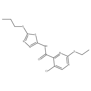 5-chloro-2-(ethylsulfanyl)-N-[5-(propylsulfanyl)-1,3,4-thiadiazol-2-yl]pyrimidine-4-carboxamide结构式
