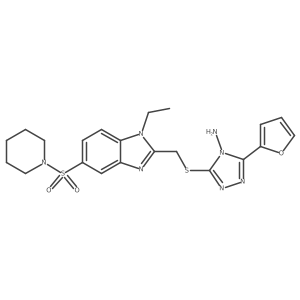 3-({[1-ethyl-5-(piperidine-1-sulfonyl)-1H-1,3-benzodiazol-2-yl]methyl}sulfanyl)-5-(furan-2-yl)-4H-1,2,4-triazol-4-amine结构式