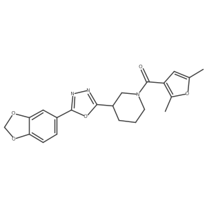 (3-(5-(Benzo[d][1,3]dioxol-5-yl)-1,3,4-oxadiazol-2-yl)piperidin-1-yl)(2,5-dimethylfuran-3-yl)methanone结构式
