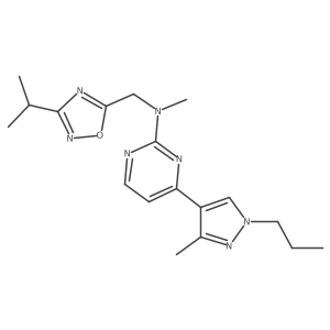 N-Methyl-N-[[3-(1-methylethyl)-1,2,4-oxadiazol-5-yl]methyl]-4-(3-methyl-1-propyl-1H-pyrazol-4-yl)-2-pyrimidinamine结构式
