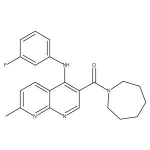 Azepan-1-yl(4-((3-fluorophenyl)amino)-7-methyl-1,8-naphthyridin-3-yl)methanone结构式
