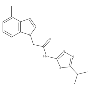 2-(4-methyl-1H-indol-1-yl)-N-[(2E)-5-(propan-2-yl)-1,3,4-thiadiazol-2(3H)-ylidene]acetamide结构式