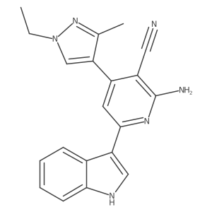 2-amino-4-(1-ethyl-3-methyl-1H-pyrazol-4-yl)-6-(1H-indol-3-yl)nicotinonitrile结构式