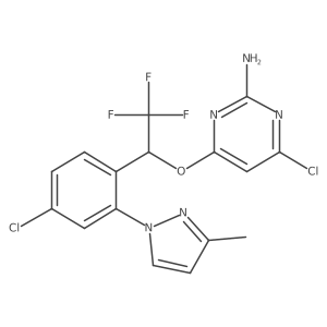 4-chloro-6-[(1R)-1-[4-chloro-2-(3-methylpyrazol-1-yl)phenyl]-2,2,2-trifluoro-ethoxy]pyrimidin-2-amine Structure