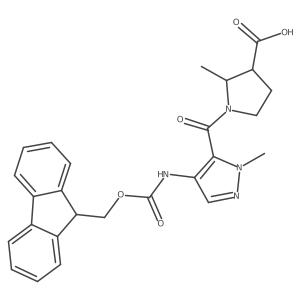 1-[4-({[(9H-fluoren-9-yl)methoxy]carbonyl}amino)-1-methyl-1H-pyrazole-5-carbonyl]-2-methylpyrrolidine-3-carboxylic acid结构式