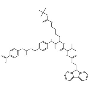 (9H-Fluoren-9-yl)methyl ((S)-1-(((S)-6-((tert-butoxycarbonyl)amino)-1-((4-((((4-nitrophenoxy)carbonyl)oxy)methyl)phenyl)amino)-1-oxohexan-2-yl)amino)-3-methyl-1-oxobutan-2-yl)carbamate Structure