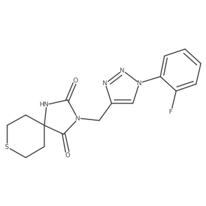 3-{[1-(2-fluorophenyl)-1H-1,2,3-triazol-4-yl]methyl}-8-thia-1,3-diazaspiro[4.5]decane-2,4-dione结构式