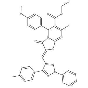 Ethyl 5-(4-methoxyphenyl)-7-methyl-3-oxo-2-((1-phenyl-3-(p-tolyl)-1H-pyrazol-4-yl)methylene)-3,5-dihydro-2H-thiazolo[3,2-a]pyrimidine-6-carboxylate Structure