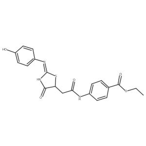 (E)-ethyl 4-(2-(2-((4-hydroxyphenyl)imino)-4-oxothiazolidin-5-yl)acetamido)benzoate Structure