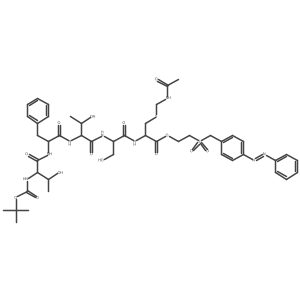 2-(((4-(Phenylazo)phenyl)methyl)sulphonyl)ethyl S-(acetamidomethyl)-N-(N-(N-(N-(N-(tert-butoxycarbonyl)-L-threonyl)-3-phenyl-L-alanyl)-L-threonyl)-L-seryl)-L-cysteinate结构式