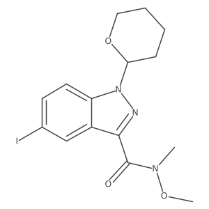 5-iodo-N-methoxy-N-methyl-1-(tetrahydro-2H-pyran-2-yl)-1H-indazole-3-carboxamide结构式