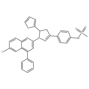 N-(4-(1-(6-chloro-4-phenylquinazolin-2-yl)-5-(thiophen-2-yl)-4,5-dihydro-1H-pyrazol-3-yl)phenyl)methanesulfonamide结构式