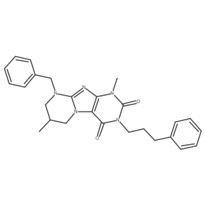 9-benzyl-1,7-dimethyl-3-(3-phenylpropyl)-1H,2H,3H,4H,6H,7H,8H,9H-pyrimido[1,2-g]purine-2,4-dione结构式